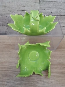 Pair Green Art Pottery Abstract Style JB Signed USA Chartreuse - Picture 1 of 12