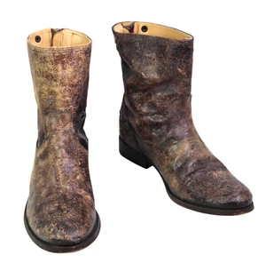 Frye BRONZEBRAUN ECHTLEDER NIEDRIGER ABSATZ RUNDE SPITZE REISSVERSCHLUSS RÜCKSEITE STIEFEL Gr. 9B - Bild 1 von 13