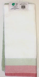 Set Of 2 The Big One Hand Towels Green and White 100% Cotton Bathroom Summer New - Picture 1 of 3