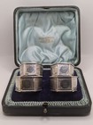 Set of 4 Cased Antique English Sterling Silver Napkin Rings "C" initial, d. 1939