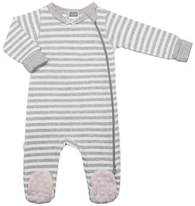 Kushies Baby Classic Grey Cotton Side Zipper Sleeper Pink Non-Slip Feet 533555 - Picture 1 of 1