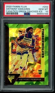 2020-21 Panini Flux #202 Anthony Edwards Fanatics Green Cracked Ice Prizm PSA 10 - Foto 1 di 2