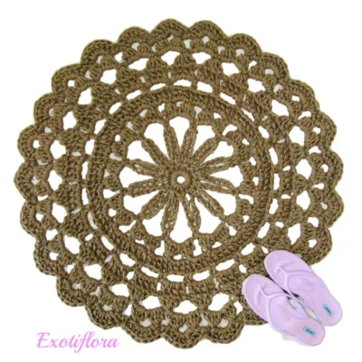 Alfombra redonda de yute de ganchillo - Alfombra de fibra natural - Borde festoneado - Hecha en EE. UU. Foto 1 de 4