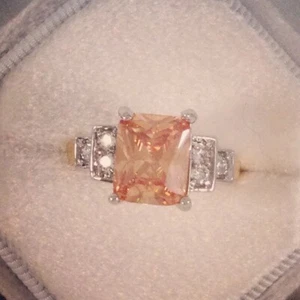 Vintage Jewellery Gold Ring Champagne White Sapphires Antique Deco Jewelry N - Picture 1 of 9