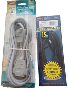 PC Belkin Switchbox Cable 15ft DB25 Male + USB 2.0 High Speed Cable 15ft printer - Picture 1 of 9