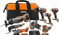 RIDGID Combo Tool Kit 8-Tool 18-Volt Lithium-Ion Cordless Brushless Charger Bag