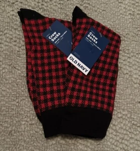 OLD NAVY Men's Black And Red Plaid Crew Socks 2-pairs One Size Lot of 2 NEW - Picture 1 of 3