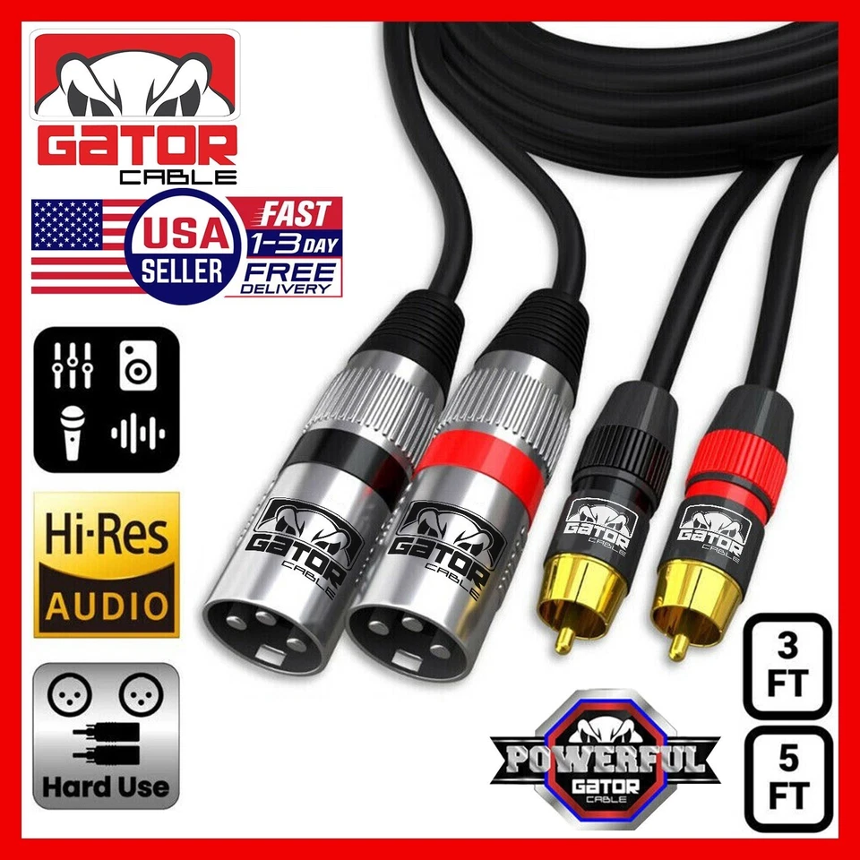 Dual 2-XLR Male to Dual 2-RCA Male Cable Patch Splitter Shielded Audio Stereo HD - Image 1 of 4