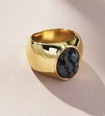 Anillo de cóctel Anthropologie piedra ovalada nuevo con etiquetas talla 8 oro piedra negra muy bonito Foto 1 de 4
