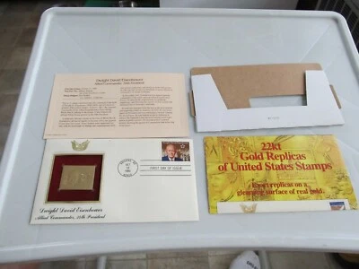 Dwight David Eisenhower- 22k Gold Stamp Replica 1st Day Issue FDC Oct. 13,1990  - Image 1 of 4