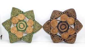 Juego De Colección De 2 Remaches Tejidos Mimbre Rafia Estrella Hot Pad Verde Azul Decoración Boho - Imagen 1 de 6