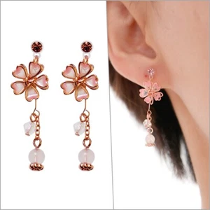Pendientes colgantes de flores de cerezo rosa flor invisible con clip sin perforar Sakura - Imagen 1 de 11