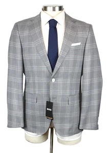 hugo Boss Sport Coat 36 R Mens Grey Plaid Slim Fit Wool Hutson Two Button 46 EU - Picture 1 of 12