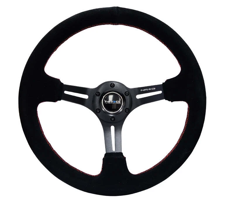 NRG Steering Wheel [3" Deep Dish/350mm/Black Spoke/Suede Grip/Red Stitch] - Image 1 of 1