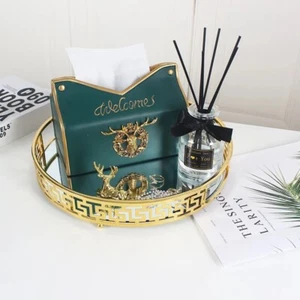 Kaffeetablett Rund Serviertablett Kosmetik Make Up Gold Geschirrtablett - Bild 1 von 2