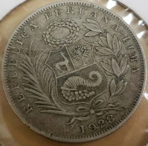Peru 1/2 Sol 1928 50.0% Silver - Picture 1 of 4