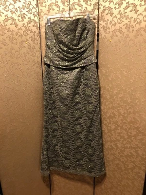 Jovani Vintage Green Floral Lace Strapless Dress Size 10 - Image 1 of 4