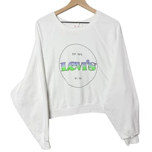 Sudadera Levi’s Blanca Gráfico Logo Recortada Calce Relajado Pullover Mujer’s XL - Imagen 1 de 13