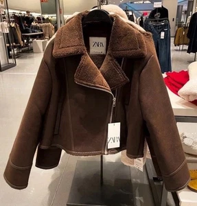 ZARA NEW BIKER DOUBLE-FACED SHORT JACKET DARK BROWN Size XS Ref 8741/270 - Picture 1 of 7