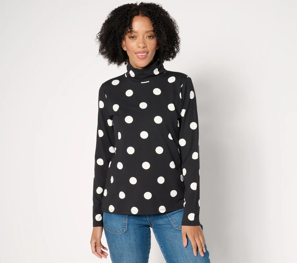 Isaac Mizrahi Live! Top estampado manga larga cuello alto punto XXS nuevo Foto 1 de 1