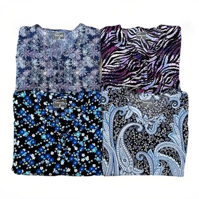 UA Butter Soft Scrub Top Lot Of 4 Womens 2X 2XL Blue Floral Paisley - Image 1 of 4