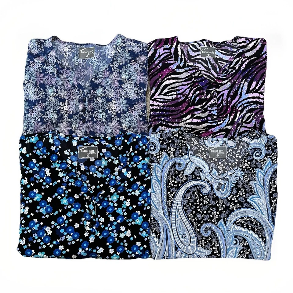UA Butter Soft Scrub Top Lot Of 4 Womens 2X 2XL Blue Floral Paisley - Image 1 of 4