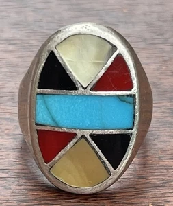 MENS INLAY RING TURQUOISE RED BLACK SIZE 11 - Picture 1 of 6