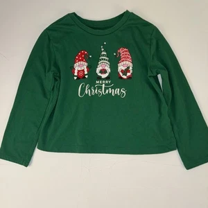 Holiday Time T-Shirt Girls XS (4-5) Green Long Sleeve Merry Christmas Tee Elf's - Picture 1 of 7