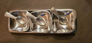 Pottery Barn Barona Aluminum Serving Tray with 3 Bowls and Spoons Entertaining  - Picture 1 of 14