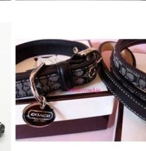 NEW COACH SIGNATURE JACQUARD KHAKI MAHOGANY XS EXTRA SMALL DOG & S LEASH SET - Picture 1 of 3