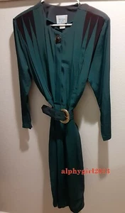 Vintage ZOOMPY Women's Green Rayon Scoop Neck Long Dress Large 70ish Pleats L202 - Picture 1 of 10