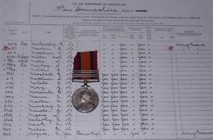 QSA MEDAL TWO CLASPS TO 2nd BATT. HAMPSHIRE REGT + ROLL - Picture 1 of 3