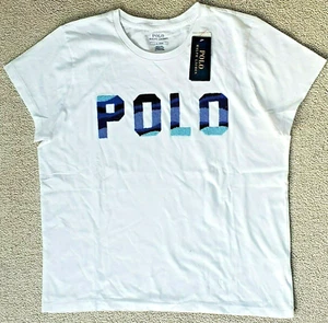 Polo Ralph Lauren Women Beaded POLO White T Shirt Crew Neck Tee Large - Picture 1 of 7