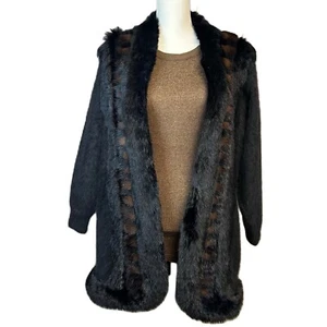 Vtg Womens Fur Coatigan Cardigan Sz L Open Angora Wool Blend Penny Lane Style - Picture 1 of 14