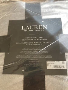 Ralph Lauren Micromink Plush 90" x 90" Full/Queen Blanket QUIET GRAY - Picture 1 of 1