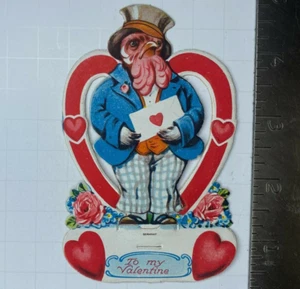 Vintage Valentine Greeting Card Die Cut Anthropomorphic Turkey Love Letter - Picture 1 of 2