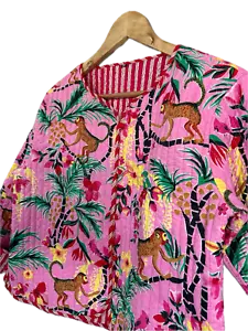 Giacca unisex trapuntata cotone floreale scimmia rosa indiano abbigliamento donna giacca - Foto 1 di 4