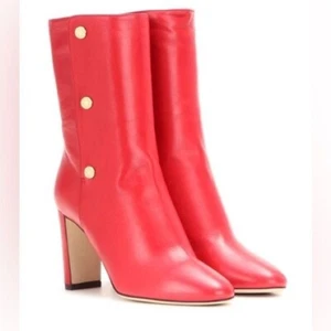 JIMMY CHOO / Dayno Napa soft Red Leather Mid-calf Boots 39 9 - Picture 1 of 6