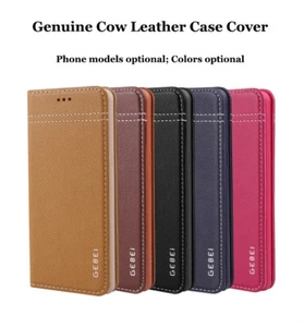 Genuine Real Cow Leather Magnetic Wallet Case Cover For iPhone 14 13 12 11 XS 7 - Picture 1 of 46