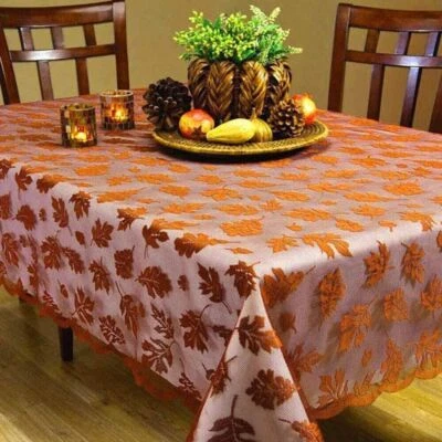 Vintage Maple Leaf Lace Tablecloth Dining Kitchen Table Cover Dinner Home Decor - Image 1 of 4