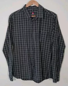 Quiksilver Mens Long Sleeved Shirt Large Black White Check Mid Fit 100% Cotton - Picture 1 of 17
