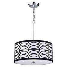 4-Light Chrome Finish with Black and White Round Drum Shade Pendant Chandelier