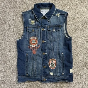 Parish Nation Bomb Squadron Men's Y2K  Denim Camo Blue Jean Vest Medium - Picture 1 of 7