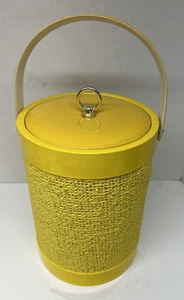 Rattan Vinyl Ice Bucket VTG 1960s Insulated Mid Century Retro MCM Bar Ware - Picture 1 of 12