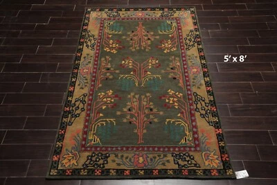 Alfombra Donegal Arts & Crafts hecha a mano 100 % lana gris oscuro/verde 5' x 8' Foto 1 de 4