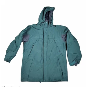 Eddie Bauer Mens Weatheredge Hooded Windbreaker Jacket Green Snap Drawstring M - Picture 1 of 11