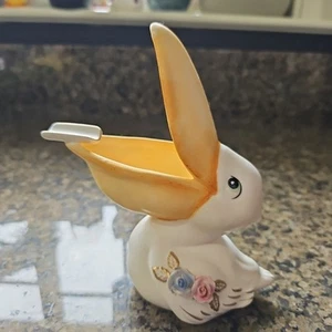 Vintage Inarco Pellican Bird con fiori applicati posacenere fumo Giappone Kitschy carino - Foto 1 di 9