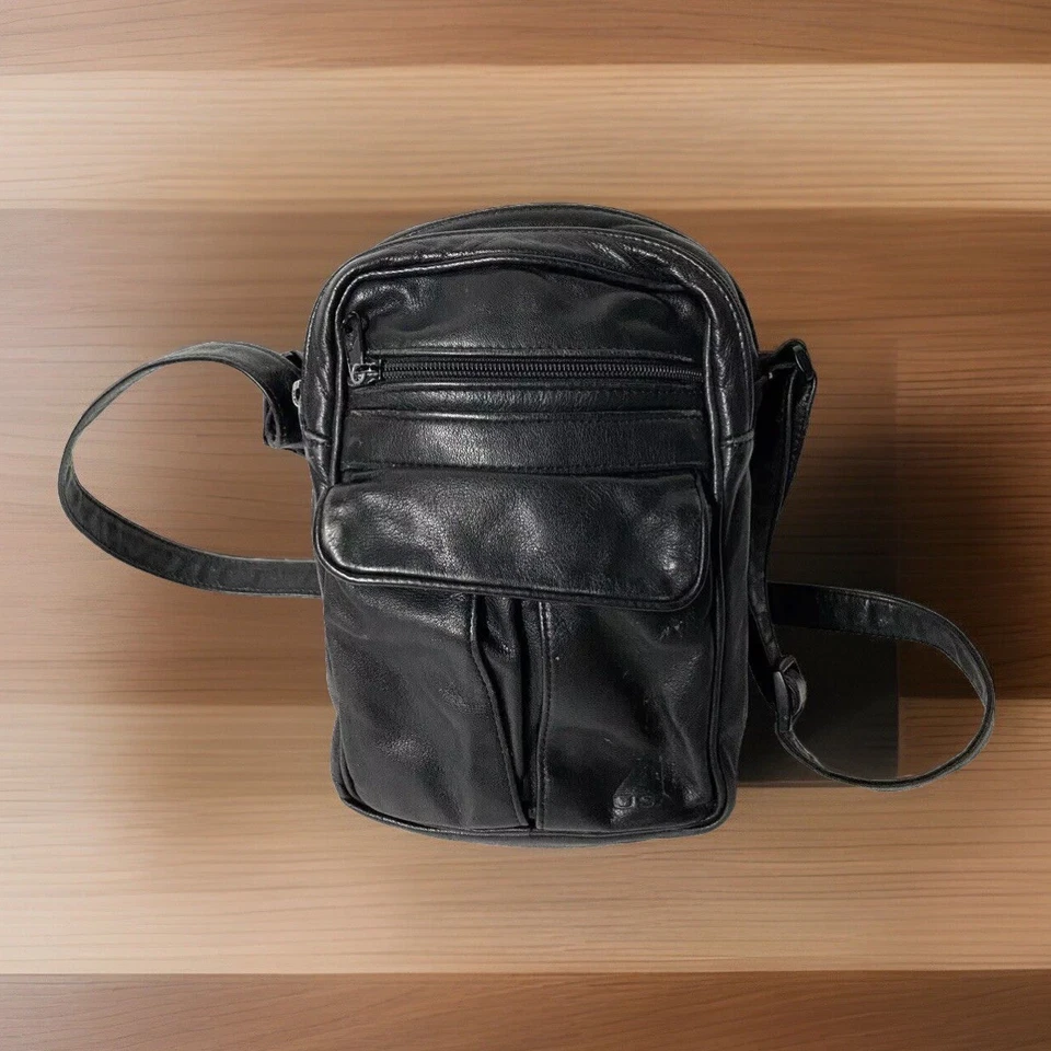 Bolso de Mano Ameribag Bandolera Rectángulo Cuero Negro Kingston NY EE. UU. Raro Foto 1 de 4