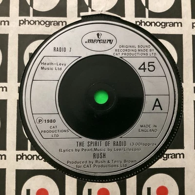 Rush 7” Vinyl Single “ The Spirit Of Radio “ Mercury 1980  Lee/Lifeson/Peart A#1 - Image 1 of 4