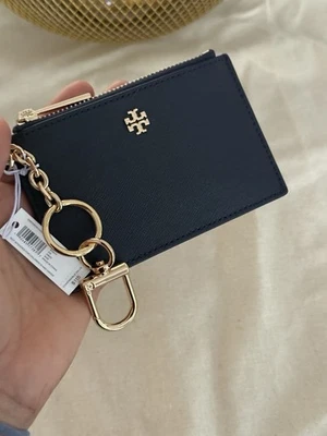Nuevo Tory Burch Emerson Llavero Estuche para Tarjetas Cartera Cuero Azul Marino Foto 1 de 4
